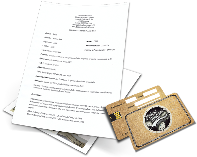 Esempio di perizia estimativa di un Rolex Submariner ref. 1680 con Vintage Watches USB Card